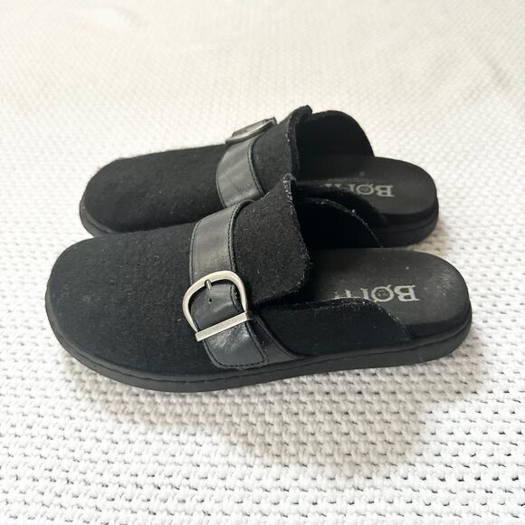 Born Comfort Black Lia Slip On Wool Open Back Clogs Buckle Strap Women 8-8.5 - Picture 4 of 7